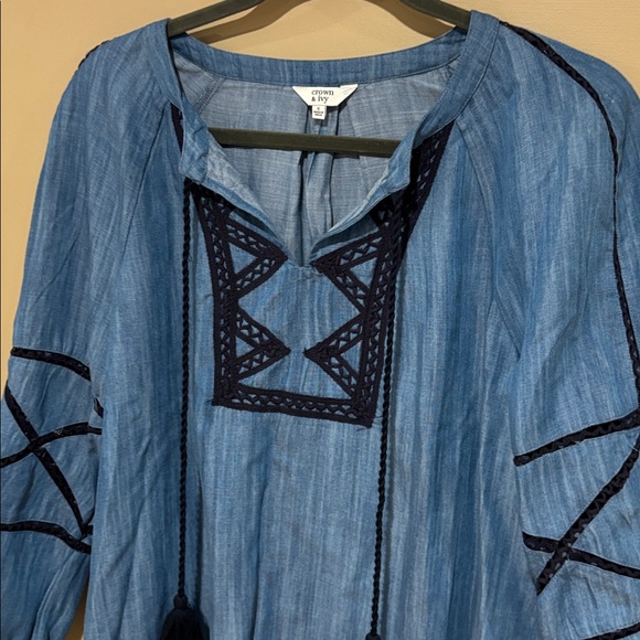 Denim crochet boho balloon sleeve top - Picture 3 of 4